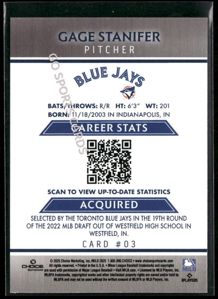 2025 Dunedin Blue Jays Gage Stanifer
