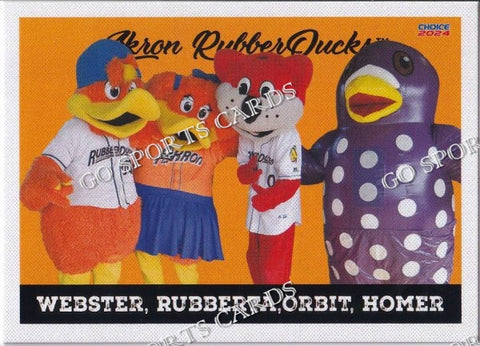 2024 Akron RubberDucks Webster Rubberta Orbit Homer Mascots
