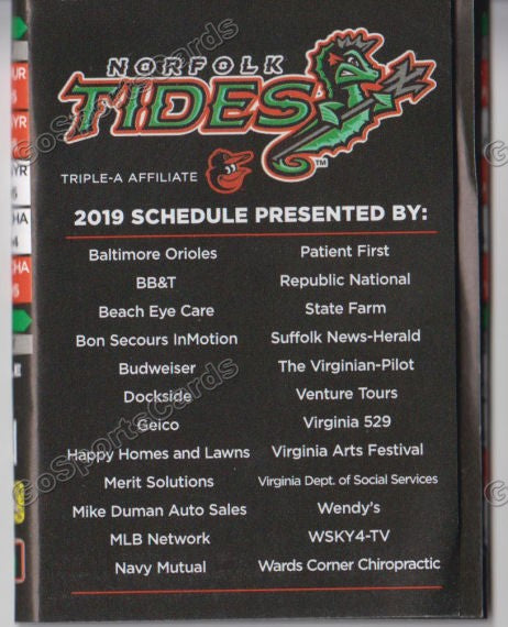 2019 Norfolk Tides Pocket Schedule