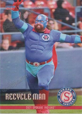 2021 Spokane Indians Recycle Man Mascot