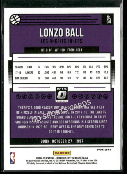 2018-19 Donruss Optic Lonzo Ball Blue Velocity #54