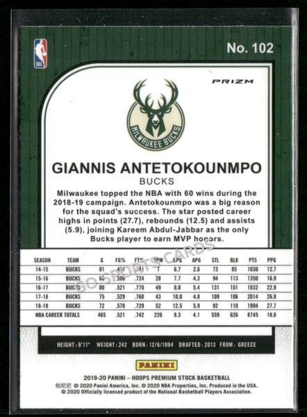 2019-20 Panini Hoops Premium Stock Giannis Antetokounmpo Red Cracked Ice #102
