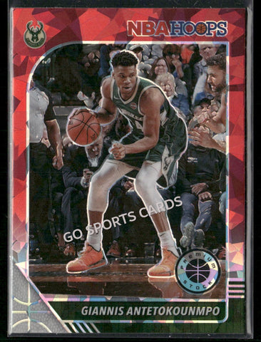 2019-20 Panini Hoops Premium Stock Giannis Antetokounmpo Red Cracked Ice #102