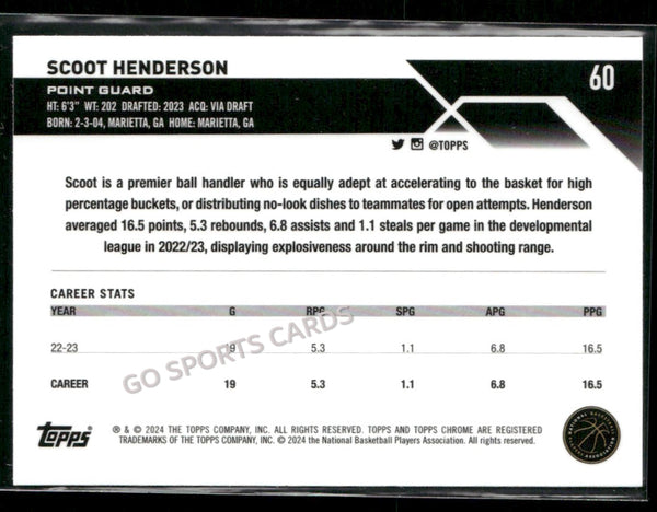 2023-24 Topps Chrome Scoot Henderson Green Logo Refractor #60