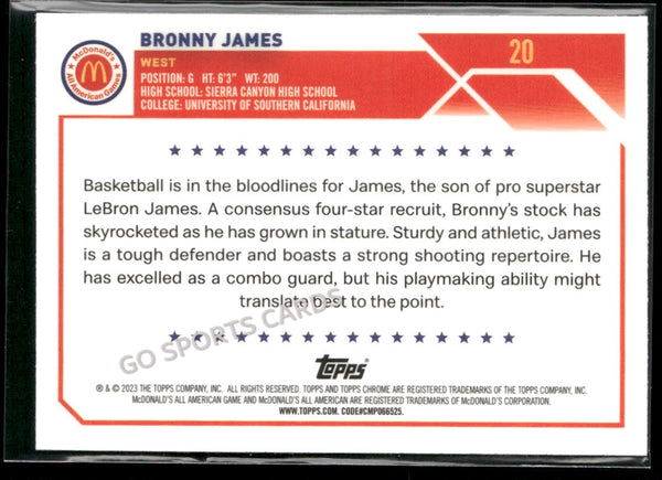 2023 Topps Chrome McDonalds All American Bronny James #20