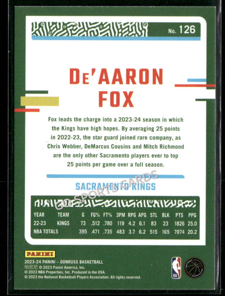2023-24 Donruss De'Aaron Fox Purple Laser Holo /99 #126