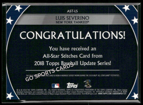 2018 Topps Update All Star Stiches Luis Severino #AST-LS Worn Jersey Relic