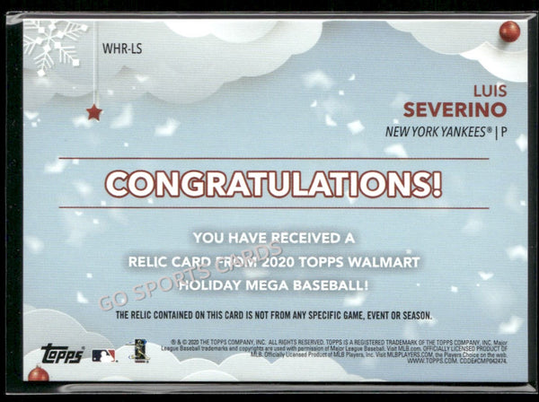 2020 Topps Holiday WalMart Mega Box Relics Luis Severino #WHR-LS Game Used Jersey