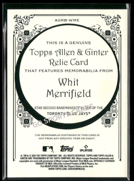 2023 Topps Allen & Ginter Relic Whit Merrifield #AGRB-WME Jersey