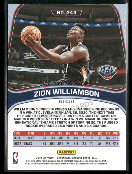 2019-20 Panini Chronicles Zion Williamson Marquee #244