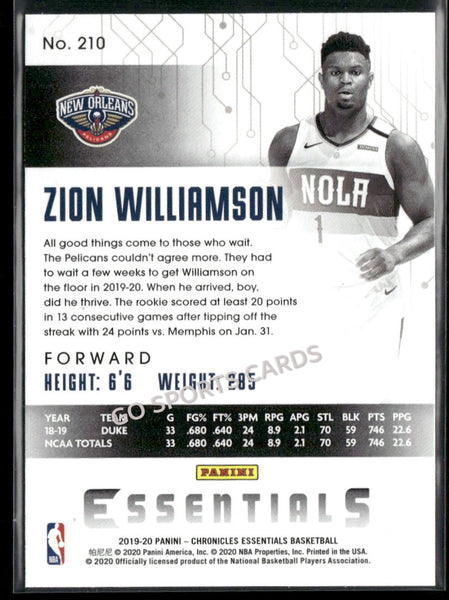 2019-20 Panini Chronicles Zion Williamson Essentials #210