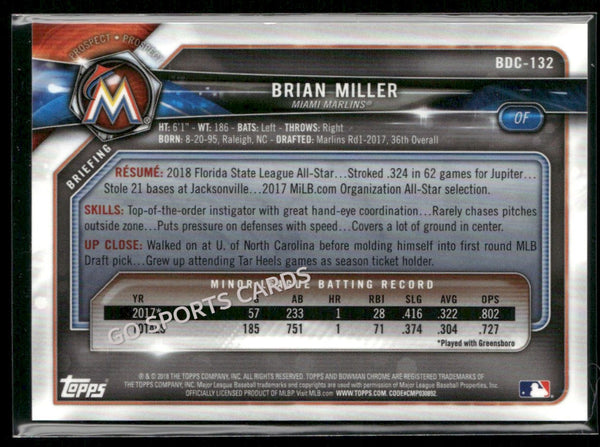 2018 Bowman Draft Chrome Sky Blue Refractor /402 Brian Miller #BDC-132