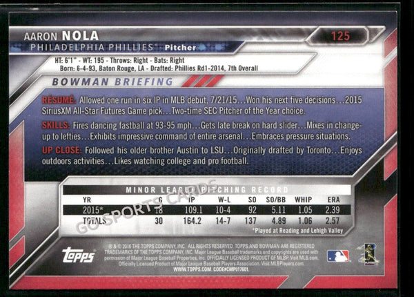 2016 Topps Aaron Nola #125 RC Rookie