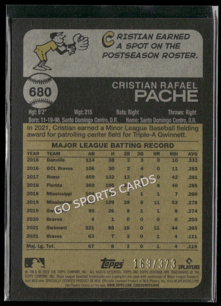 2022 Topps Heritage Silver Chrome Refractor /373 Cristian Pache #680