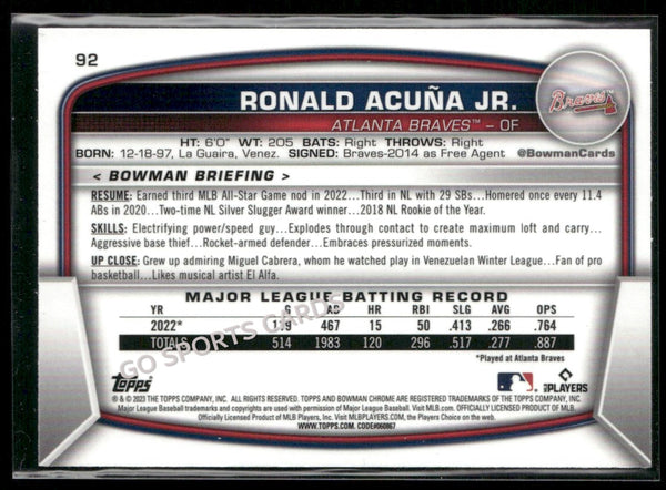 2023 Bowman Chrome Mojo Refractor Ronald Acuna Jr #92