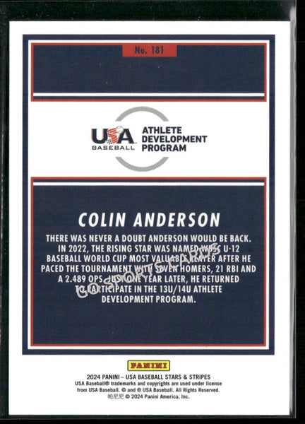 2024 Panini USA Stars & Stripes Colin Anderson Opening Day Sparkle #181 RC