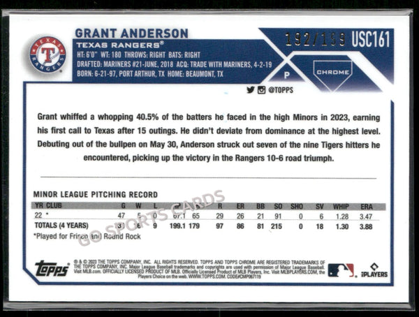 2023 Topps Chrome Aqua Refractors /199 Grant Anderson #USC161 RC