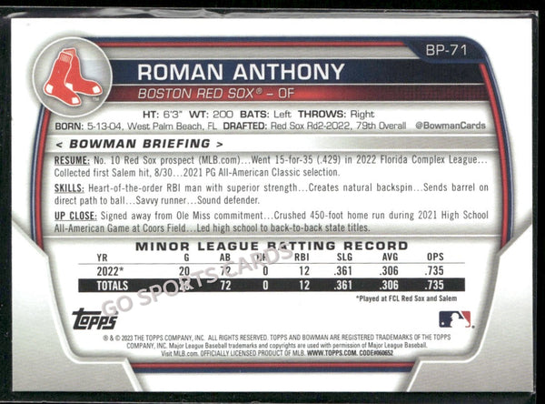 2023 Bowman Prospects Roman Anthony 1st #BP-71 RC