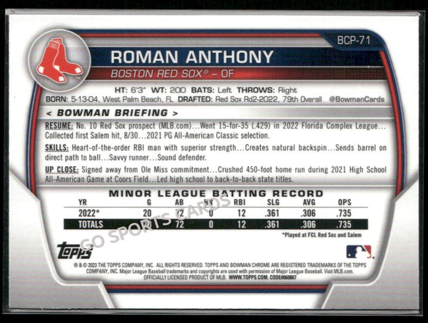 2023 Bowman Chrome Prospects MOJO Roman Anthony 1st #BCP-71 RC C
