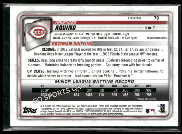 2020 Bowman Chrome Refractor /499 Aristides Aquino #79 RC