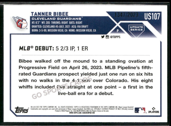 2023 Topps Update Gold Rookie Debut /2023 Tanner Bibee #US107 RC