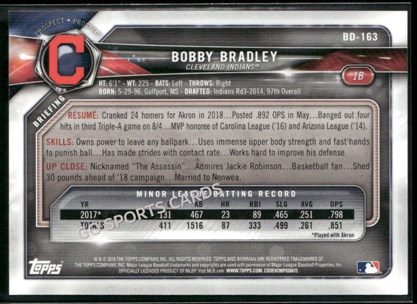 2018 Bowman Draft Sky Blue /499 Bobby Bradley #BD-163