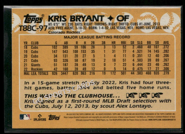 2023 Topps 35th Anniversary 1988 Mojo Refractor Kris Bryant T88C-97