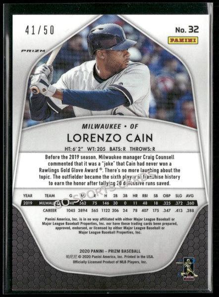 2020 Panini Prizm Snake Skin /50 Lorenzo Cain #32