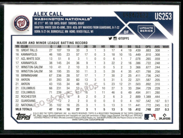 2023 Topps Update Series Gold /2023 Alex Call #US253 RC