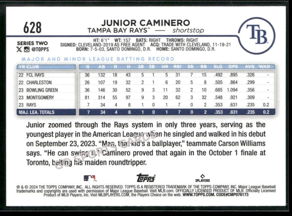 2024 Topps Series 2 Junior Caminero #628 RC