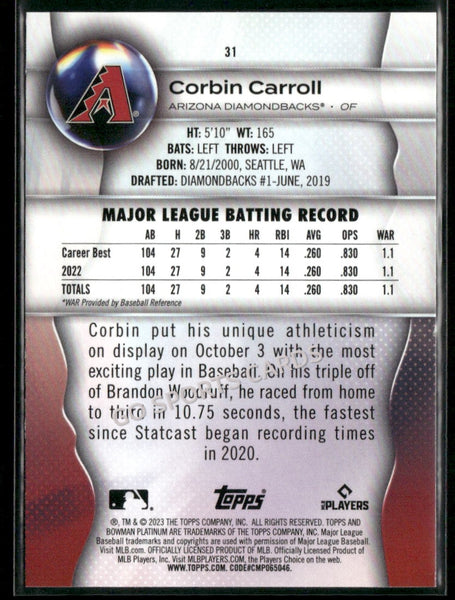 2023 Bowman Platinum Corbin Carroll #31 RC
