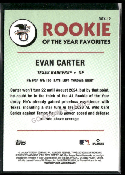 2024 Bowman Chrome Rookie of Year Favorites Mojo Evan Carter #ROY-12 RC