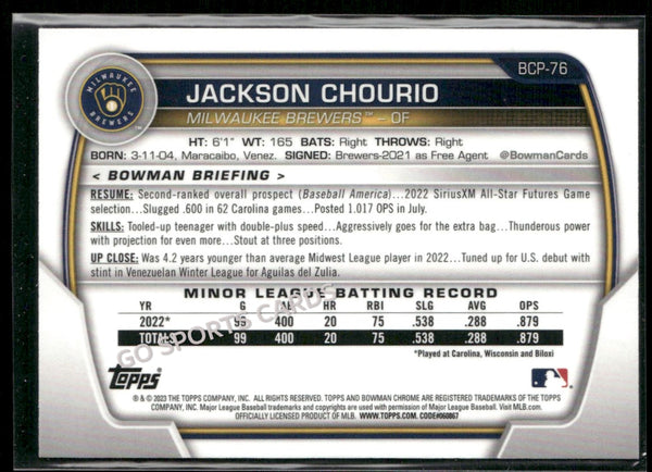 2023 Bowman Chrome Prospects Mojo Jackson Chourio #BCP-76 RC