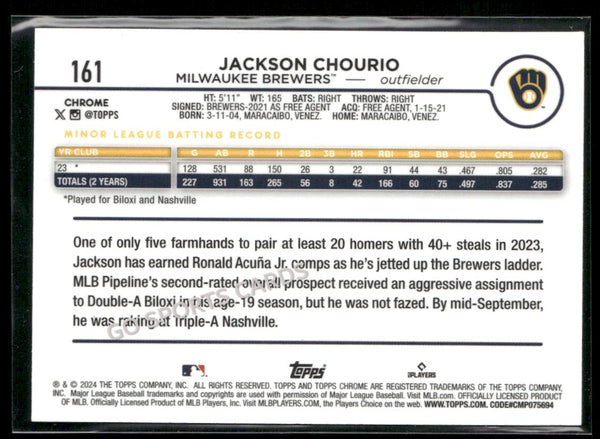 2024 Topps Chrome Jackson Chourio #161 RC