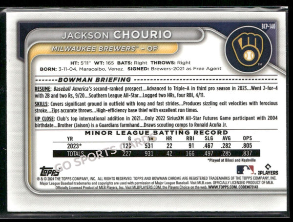 2024 Bowman Chrome Prospects Jackson Chourio #BCP-140