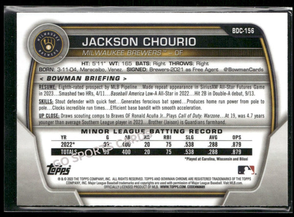2023 Bowman Draft Chrome Jackson Chourio #BDC-156 RC