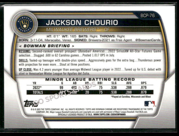 2023 Bowman Chrome Prospects Jackson Chourio #BCP-76 RC