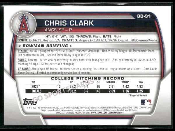 2023 Bowman Draft Sky Blue /499 1st Chris Clark #BD-31 RC
