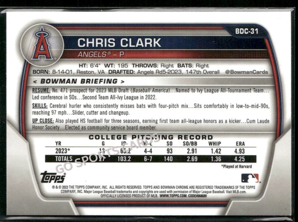 2023 Bowman Draft Aqua Wave Refractor /125 1st Chris Clark #BDC-31 RC