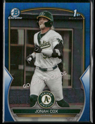 2023 Bowman Draft Chrome 1st Blue Refractor /150 Jonah Cox #BDC-135 RC