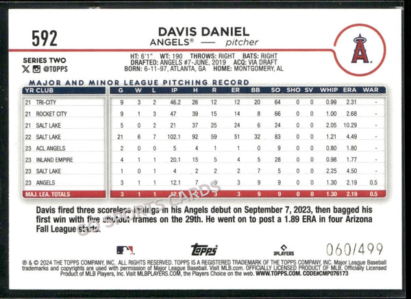 2024 Topps Series 2 Green Foil /499 Davis Daniel #592 RC