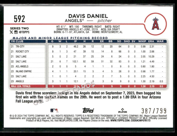 2024 Topps Series 2 Purple Foil /799 Davis Daniel #592 RC