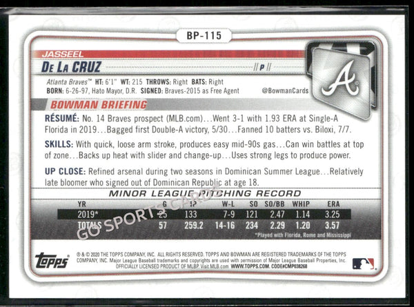 2020 Bowman Prospects 1st Green /99 Jasseel De La Cruz #BP-115 RC