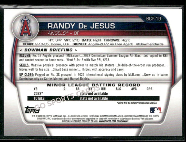 2023 Bowman Chrome Prospects 1st Mega Box Mojo Randy De Jesus #BCP-19 RC
