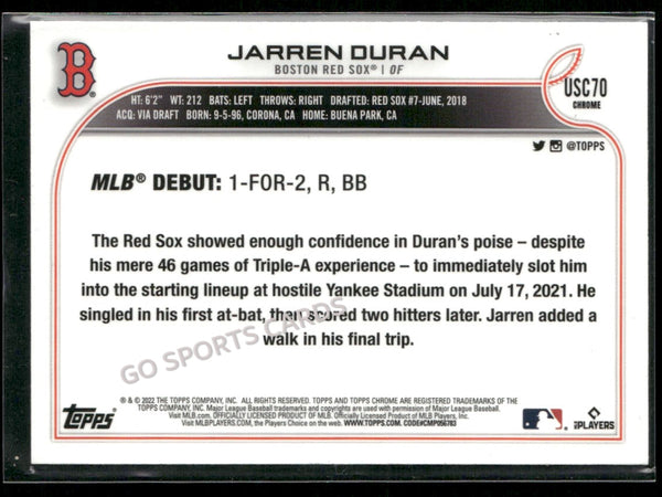 2022 Topps Chrome Update Purple Refractor Jarren Duran #USC70