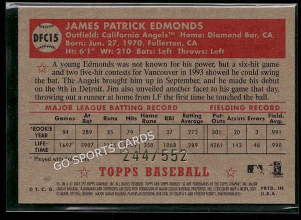 2007 Topps '52 Debut Flashbacks Chrome Refractor /552 Jim Edmonds #DFC15