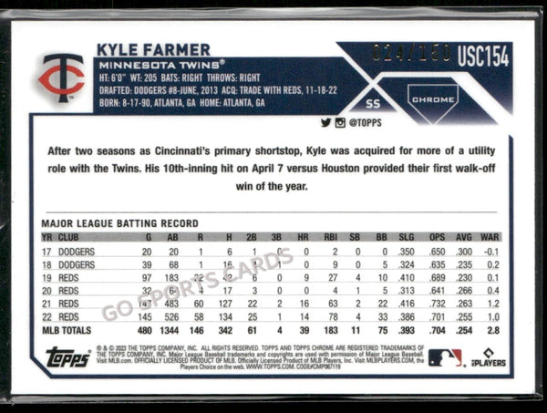 2023 Topps Chrome Update Blue Refractor /150 Kyle Farmer USC154