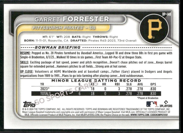2023 Bowman Draft Green /99 Garret Forrester #BP-148 RC