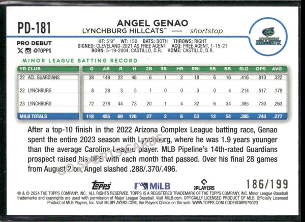 2024 Topps Pro Debut Fuchsia Foil /199 Angel Genao PD-181 RC