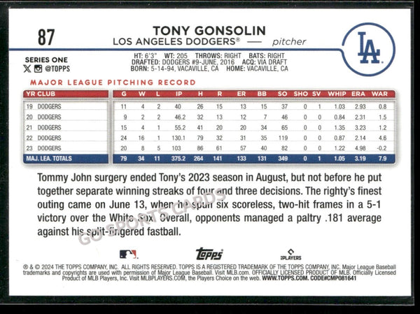2024 Topps Series 1 Holiday Easter Eggs Tony Gonsolin #87